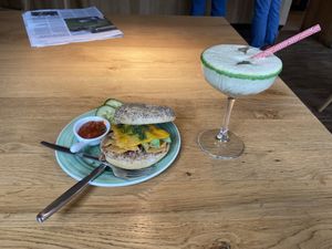 Tex Mex bagel (quite nice, but a bit bland) and Avo dadel heaven mocktail (very creamy and fruity sweet)  at Bagels & Beans - Amsterdamsestraatweg in Utrecht