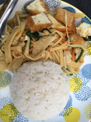 Bamboo with tofu and rice  at Tib Khao in Luang Prabang