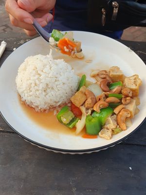 Tofu with nuts at Tib Khao in Luang Prabang
