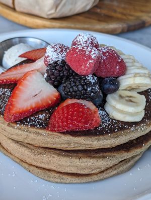 Buckwheat pancakes at Cafe Gratitude in Venice