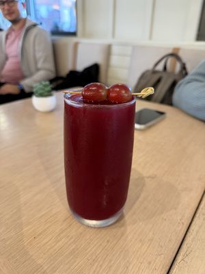 I AM PLENTIFUL 
 cranberry, pomegranate, beet, grape, carrot, apple, ginger  at Cafe Gratitude in Venice