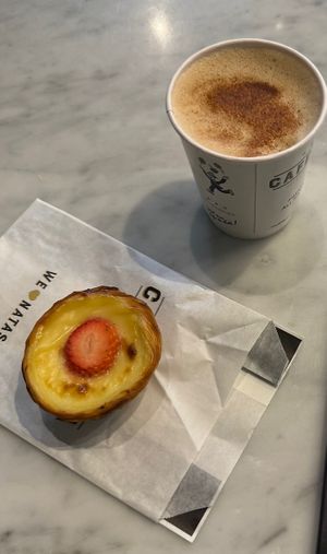 Strawberry nata & soya milk latte  at Café de Nata - Brompton Rd in South West London
