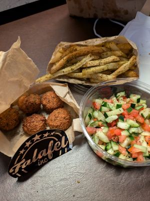 Falafel, 1/3 of zatar fries order, Pali salad at Falafel Inc in Washington