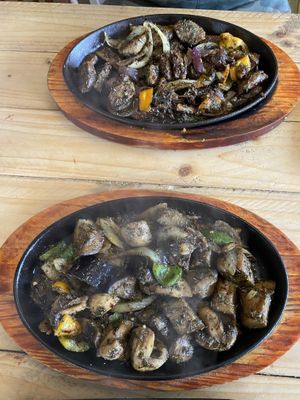 Jerk style vegan chicken and mushroom and aubergine. Too salty. Couldn’t taste any other flavours other than salt and thyme.   at Cape To Cairo in Shildon