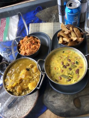 2 curries from our vegan platter for 2, a malayan and a coconut   at Cape To Cairo in Shildon