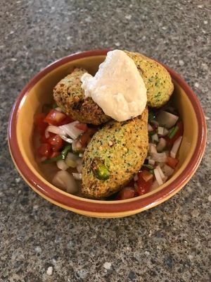 Homemade falafel with humous and salsa. at Blaeberry House in Inverness