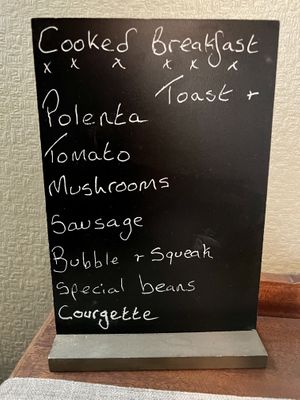 Cooked breakfast menu   at Blaeberry House in Inverness