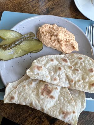 Homemade hummus and bread (swapped the tomato and crackers)   at Blaeberry House in Inverness