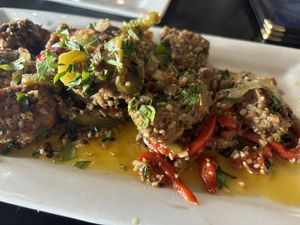 Vegan sausage and peppers   at Sebastian's Ale and Whiskey House in Lombard