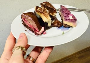 A small sampling of each cake, split with my husband. at Raw Story in Subotica