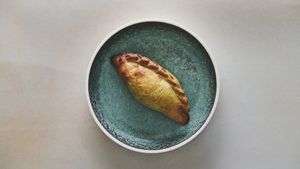 organic empanda with season greens and vegan cheese at BOBS in Copenhagen