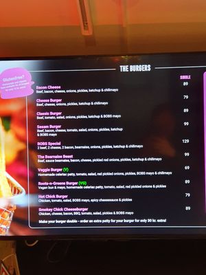 Menu at BOBS in Copenhagen