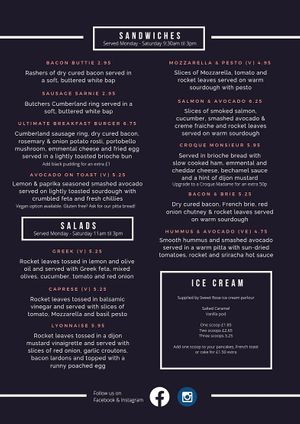 menu at The Grind in Spennymoor