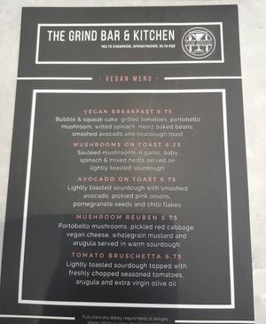Menu at The Grind in Spennymoor