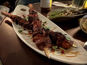 The mushroom kebab with tofu and pomegranate seeds  at Anixi in New York City
