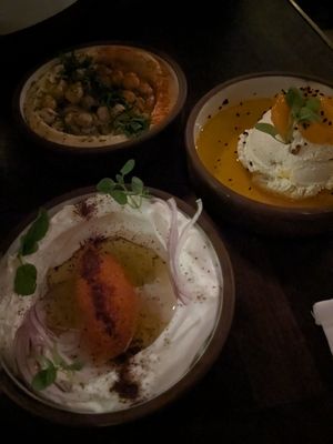 3 dip mezze (hummus, teramasalta, ricotta) at Anixi in New York City
