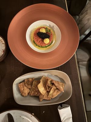 'Tuna' mezze with pita chips   at Anixi in New York City