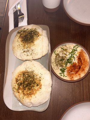 Hummus and fresh pita   at Anixi in New York City