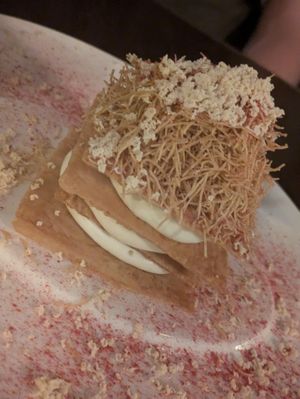 Vanilla cream and philo layered dessert at Anixi in New York City