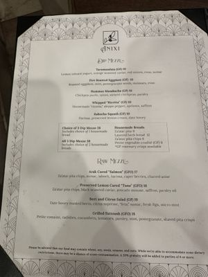 Menu  at Anixi in New York City