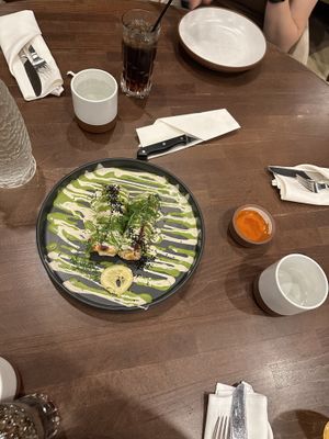 Chicken gyro rolls with spicy sauce on the side (didn’t find it too spicy)  at Anixi in New York City