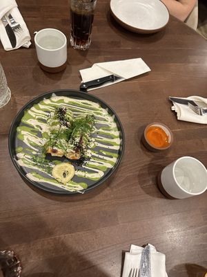 Chicken gyro rolls with spicy sauce on the side (didn’t find it too spicy)  at Anixi in New York City