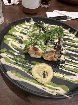 Chicken gyro rolls with spicy sauce on the side (didn’t find it too spicy)  at Anixi in New York City