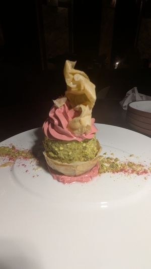 Raspberry and Pistachio Baklava Cheesecake $17
Raspberry mousse, cardamom simple syrup, dehydrated raspberries at Anixi in New York City