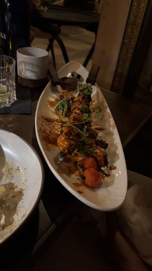 My mushroom and tofu kabobs! Huge and fab   at Anixi in New York City