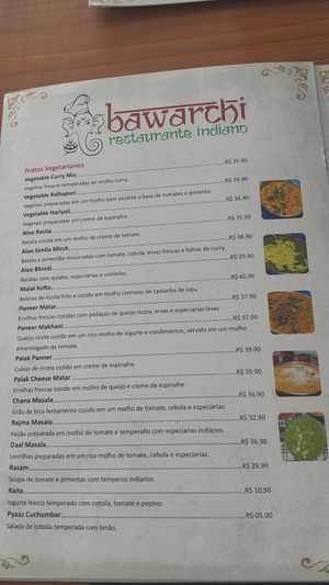 Vegetarian menu with some vegan options at Bawarchi in Sao Paulo