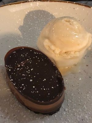 Chocolate mousse with vegan ice cream  at The Pot Belly in Craigavon