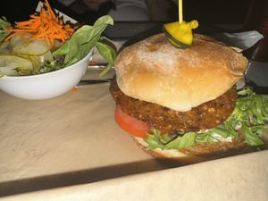 Garden Burger and side salad   at Proper Brewing & Burger Co in Moab