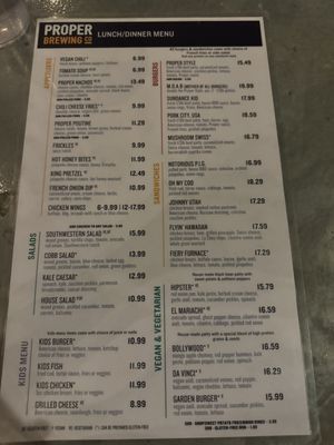 Menu   at Proper Brewing & Burger Co in Moab