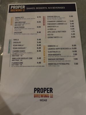 Menu   at Proper Brewing & Burger Co in Moab