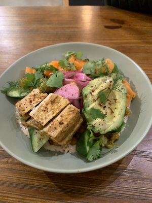 rice bowl with tofu and avo  at West Wall in Seattle