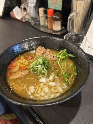 Miso ramen  at Vegan Ramen めぐり in Asahikawa