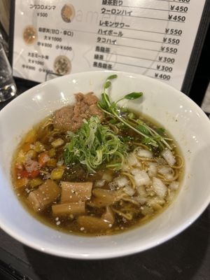 Soy sauce ramen  at Vegan Ramen めぐり in Asahikawa