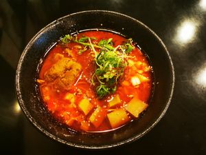 Superspicy miso at Vegan Ramen めぐり in Asahikawa