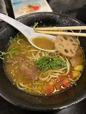 Miso ramenn  at Vegan Ramen めぐり in Asahikawa