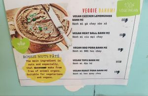 Vegan menu at Rossie Banhmi in Hawthorn