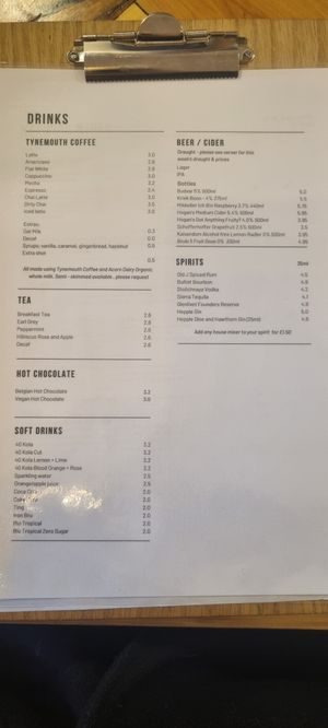 Drinks menu at Smoke & Sear Kitchen in Newcastle Upon Tyne