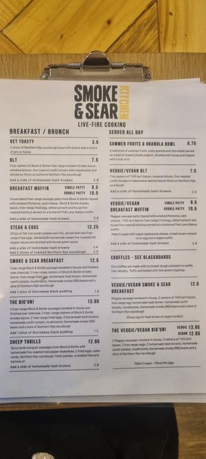 Breakfast menu at Smoke & Sear Kitchen in Newcastle Upon Tyne
