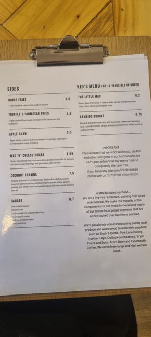 Sides menu at Smoke & Sear Kitchen in Newcastle Upon Tyne