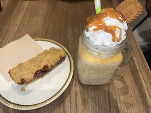 Seasonal frappe and raspberry crumble jack  at The Oaty Goat in Southampton