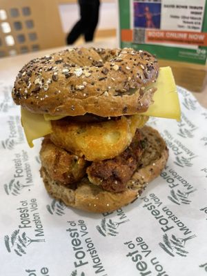 Vegan bagel with sausage mushrooms and hash brown   at The Forest Centre & Millennium Country Park in Bedford