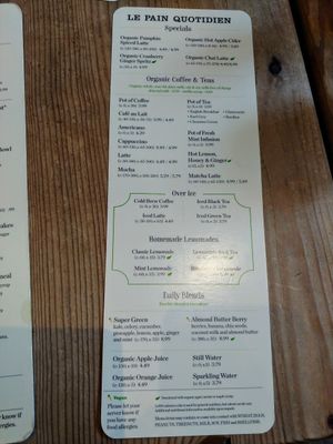 Menu at Le Pain Quotidien - Walnut St in Philadelphia