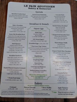 Menu at Le Pain Quotidien - Walnut St in Philadelphia