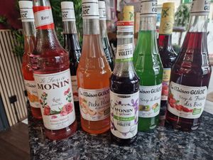 Large variety of french syrup to go with your water or milk at Creperie Nathalie in Whitley Bay