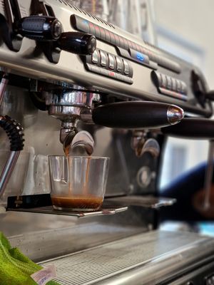 Fresh coffee in the shop  at Creperie Nathalie in Whitley Bay