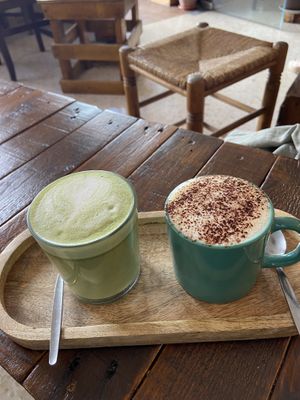 Matcha and cappuccino   at La Casita Jardín in Altea